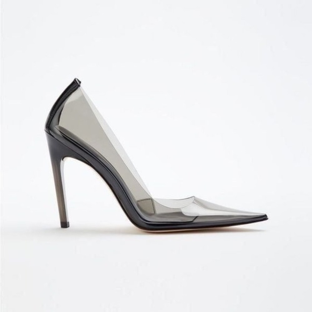 Good American Cinderella Heels Womens 13 Light Smoke NEW Clear Pointed Stiletto